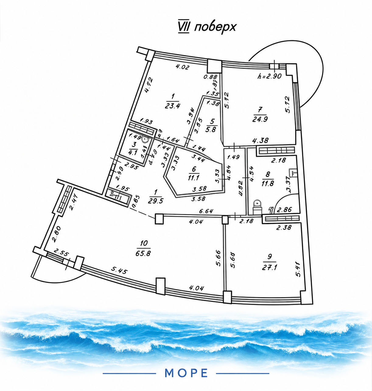 Панорама моря! Квартира 210 м² с паркингом в ЖК «Белый парус» ID 54450 (Фото 27)